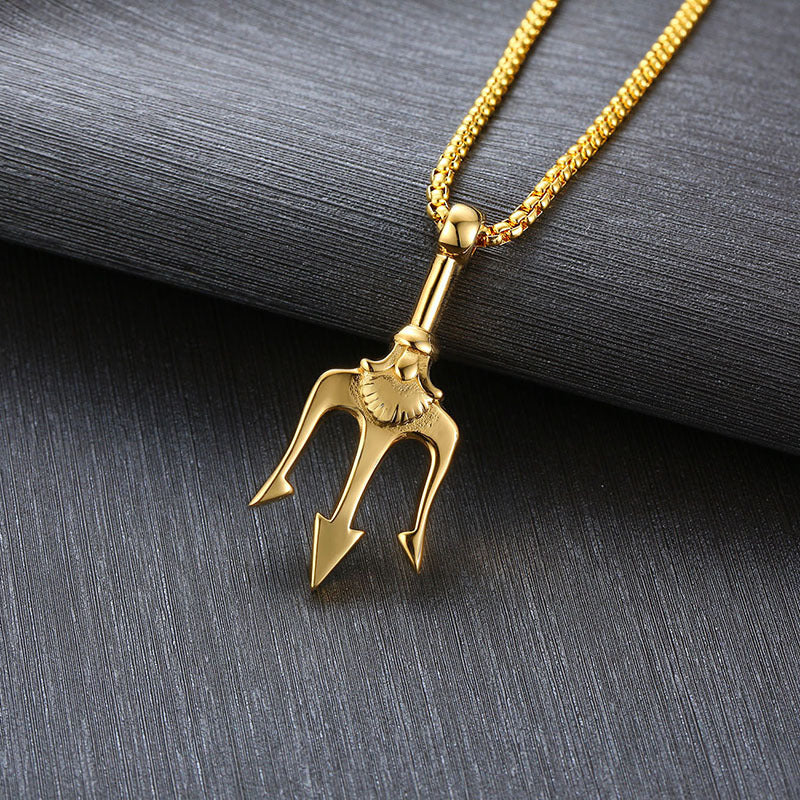 Neptune's Trident Necklace Retro Mythical Sea King Poseidon Trident Harpoon Pendant Necklace Men's Fashion Trend Cool Jewelry