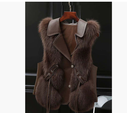 Fur Vest Short Coat Autumn And Winter New Patchwork Winter Fox Fur Jacket Women Short Artificial Fur Coat Elegant Female Warm Vest